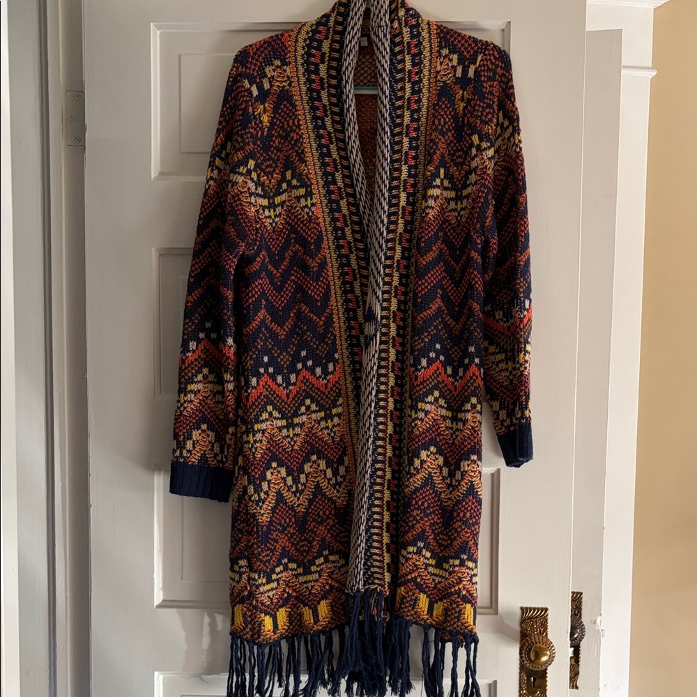 Multicolor Patterned Women's Sweater with Fringe
